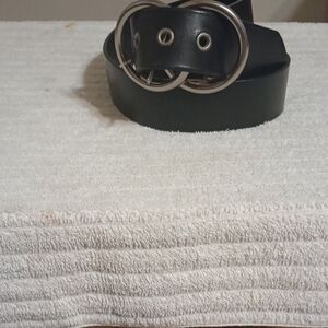 Express Women's  Black Genuine Leather  Belt with Silver Hardware Size M